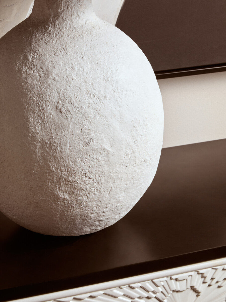 Carta White Papier Mache Table Lamp With Black Raffia Shade