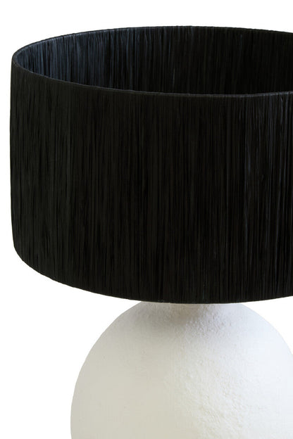 Carta White Papier Mache Table Lamp With Black Raffia Shade