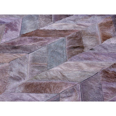 Bosie Safira Small Grey Hair on Leather Chevron Patchwork Rug