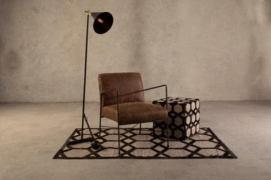 Bosie Safira Large Grey Rug with Black Hair on Leather