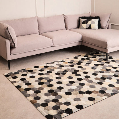 Bosie Safira Large Hair on Leather Hexagon Patchwork Rug