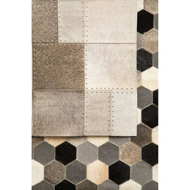 Bosie Safira Large Hair on Leather Hexagon Patchwork Rug