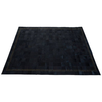 Bosie Large Black Hair on Leather Patchwork Rug with Gold Studs | Safira