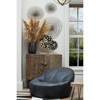 Bosie Large Black Hair on Leather Patchwork Rug with Gold Studs | Safira