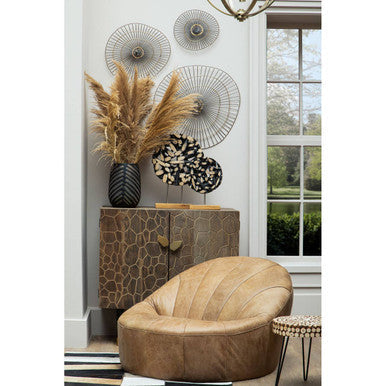Bosie Large Black Hair on Leather Patchwork Rug with Gold Studs | Safira