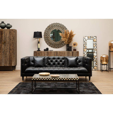 Bosie Large Black Hair on Leather Patchwork Rug with Gold Studs | Safira