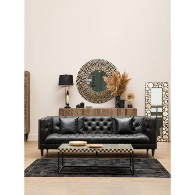 Bosie Large Black Hair on Leather Patchwork Rug with Gold Studs | Safira