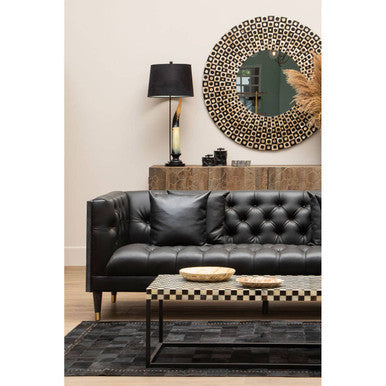 Bosie Large Black Hair on Leather Patchwork Rug with Gold Studs | Safira