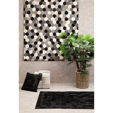 Bosie Large Black Hair on Leather Patchwork Rug with Gold Studs | Safira