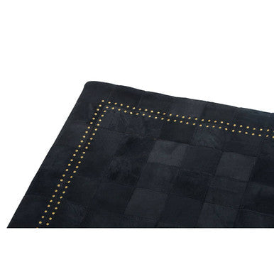 Bosie Large Black Hair on Leather Patchwork Rug with Gold Studs | Safira