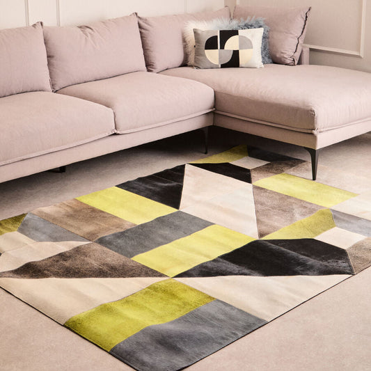 Bosie Safira Large Abstract Hair on Leather Patchwork Rug