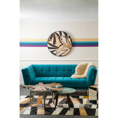 Bosie Safira Large Geometric Striped Hair on Leather Patchwork Rug