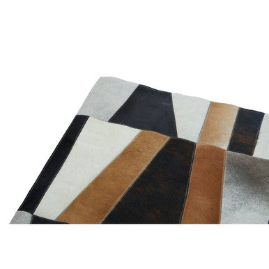Bosie Safira Large Geometric Striped Hair on Leather Patchwork Rug
