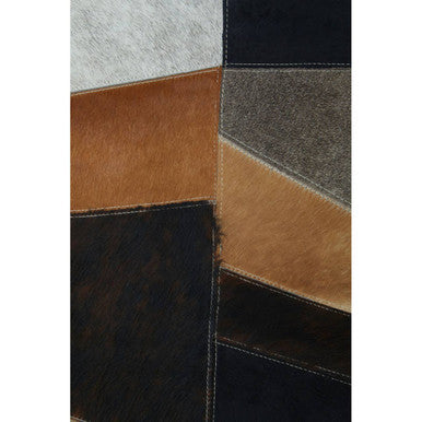 Bosie Safira Large Geometric Striped Hair on Leather Patchwork Rug
