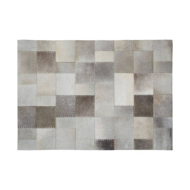 Bosie Safira Small Grey Hair on Leather Patchwork Rug