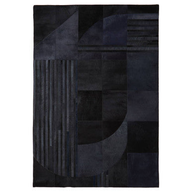 Bosie Large Deco Black and Grey Hair on Leather Rug | Safira