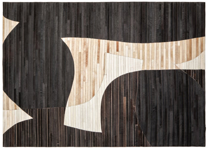 Bosie Safira Large Abstract Hair On Leather Rug