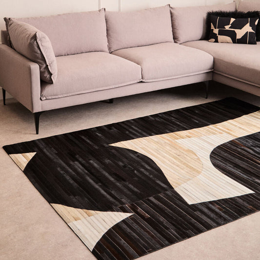 Bosie Safira Large Abstract Hair On Leather Rug