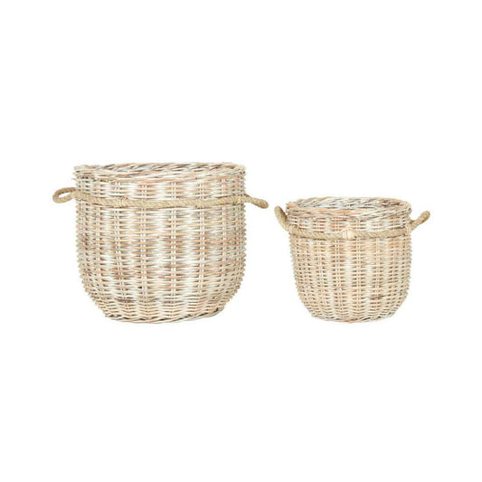 Whitewash Rattan Storage Baskets- Set of 2 | Argento