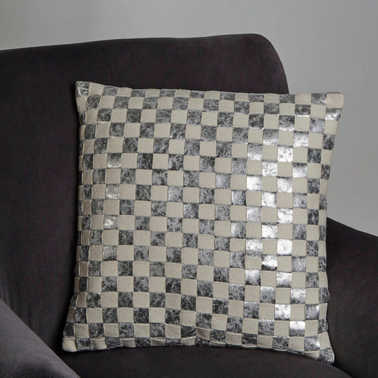 Bosie Kensington Townhouse Square Ivory And Silver Check Cushion