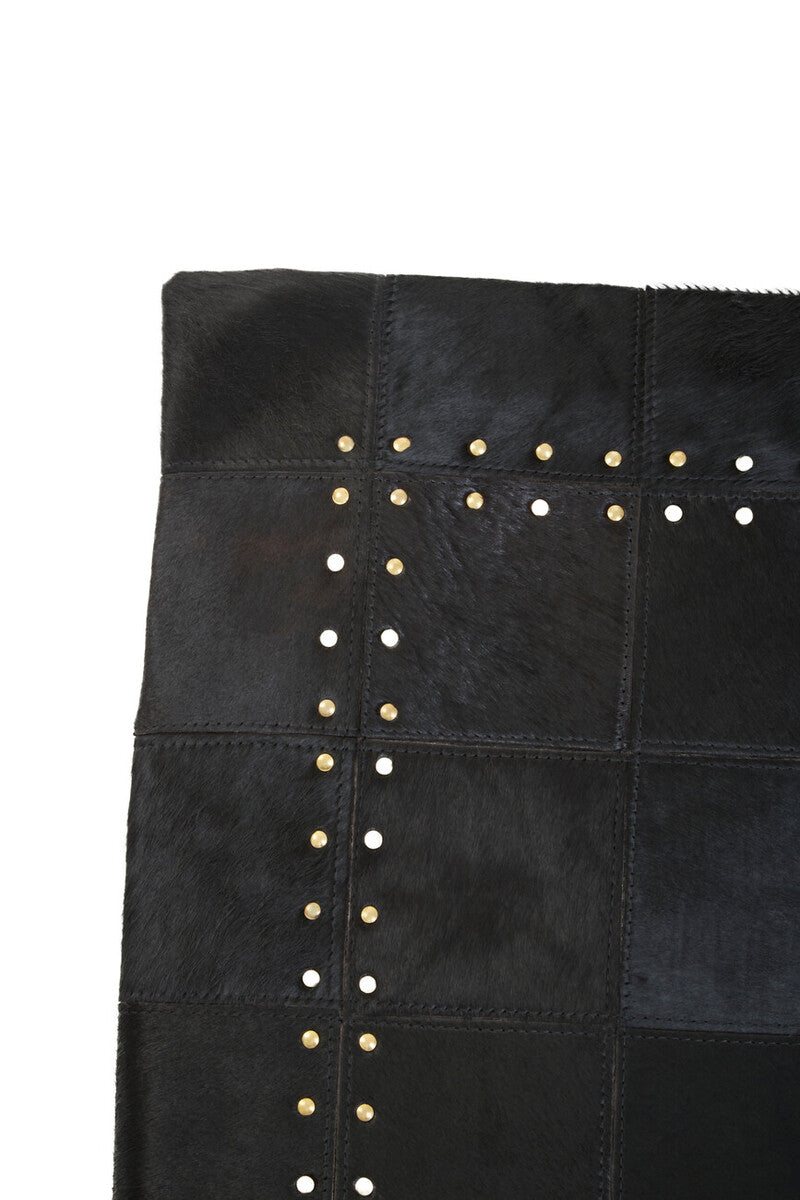 Bosie Safira Black Hair on Leather Patchwork Cushion