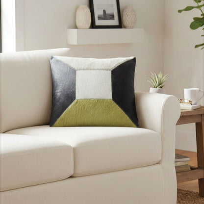 Bosie Geometric Hair on Leather Patchwork Cushion | Safira