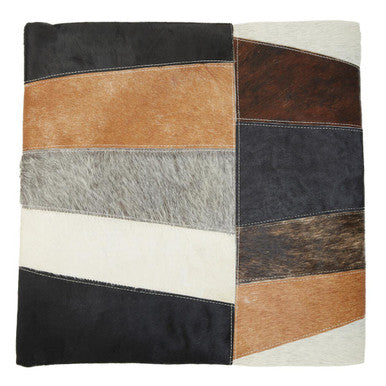Bosie Safira Neutral Colourblock Hair on Leather Patchwork Cushion