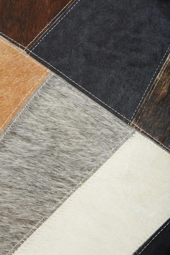 Bosie Safira Neutral Colourblock Hair on Leather Patchwork Cushion