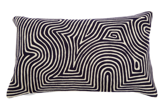 Bosie Ozella Black And White Embroidered Rectangular Cushion