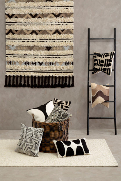 Bosie Ozella Black And White Embroidered Rectangular Cushion