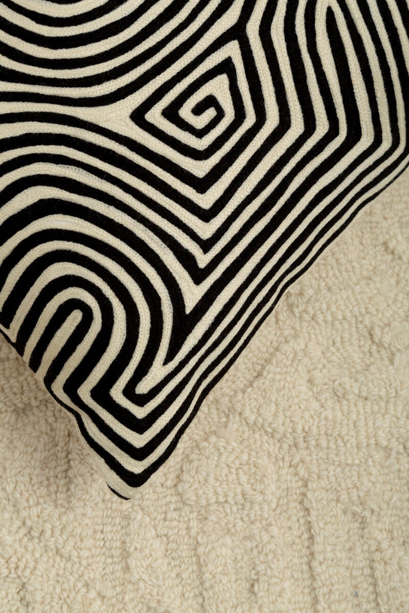 Bosie Ozella Black And White Embroidered Rectangular Cushion