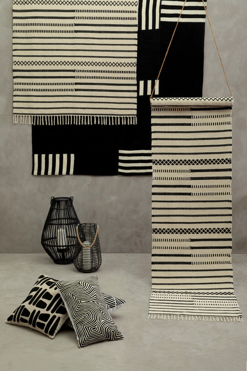 Bosie Ozella Black And White Embroidered Rectangular Cushion