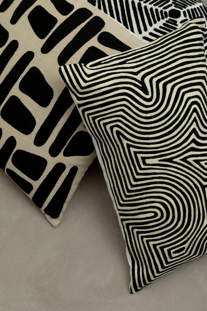 Bosie Ozella Black And White Embroidered Rectangular Cushion