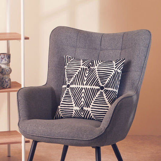 Bosie Ozella Black And White Square Embroidered Cushion