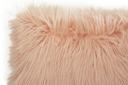Bosie Mongolian Faux Fur Pink Square Cushion
