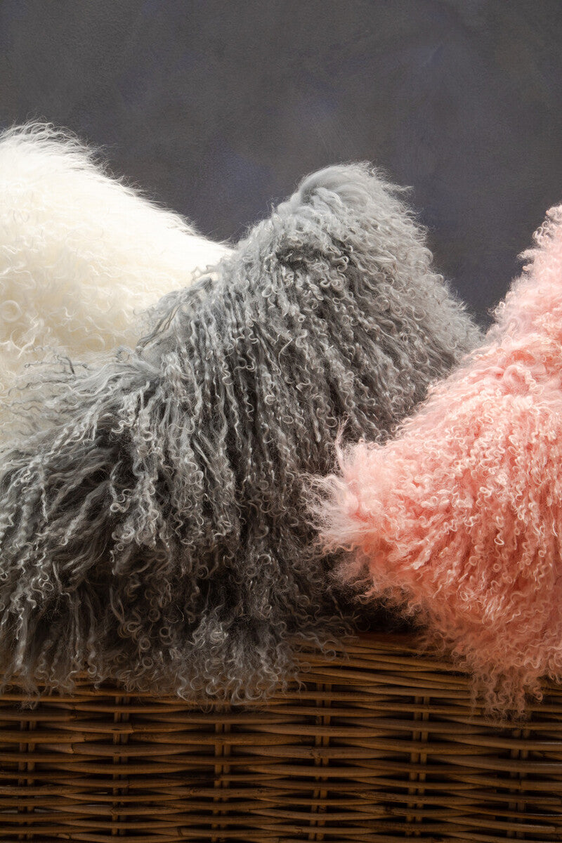 Bosie Real Mongolian Fur White Square Cushion