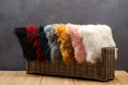 Bosie Real Mongolian Fur White Square Cushion