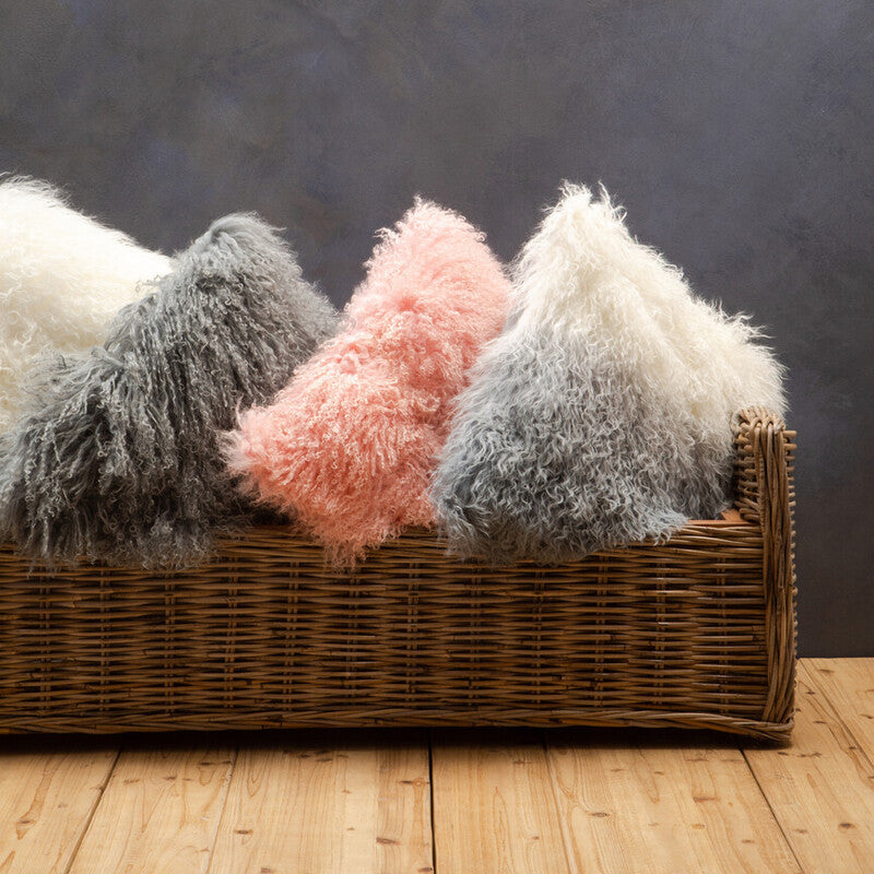 Bosie Real Mongolian Fur Grey Square Cushion