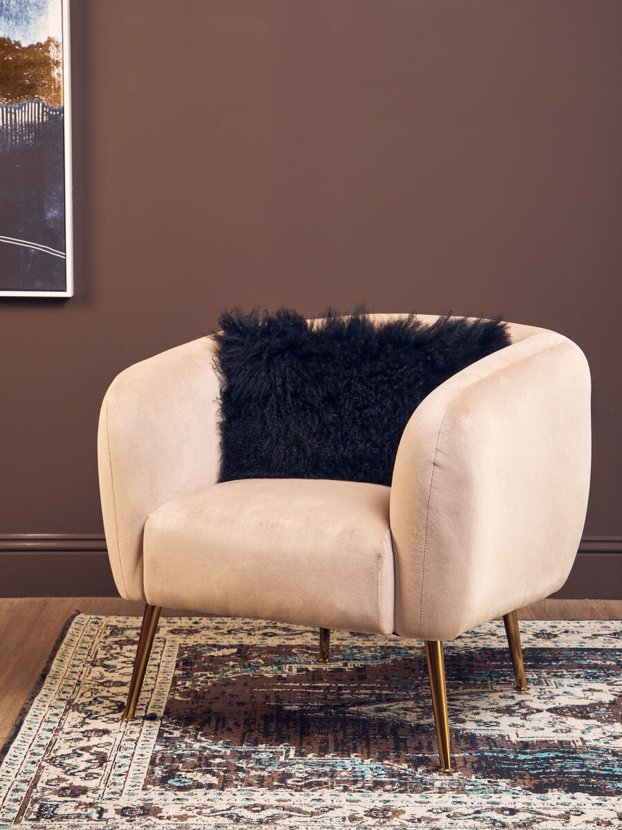 Bosie Real Fur Black Rectangular Cushion | Mongolian