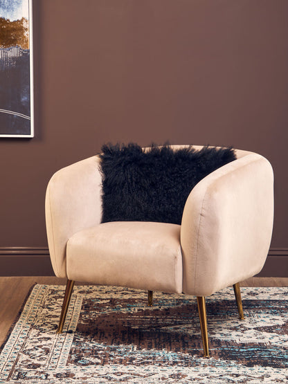 Bosie Real Fur Black Rectangular Cushion | Mongolian