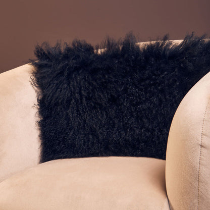 Bosie Real Fur Black Rectangular Cushion | Mongolian