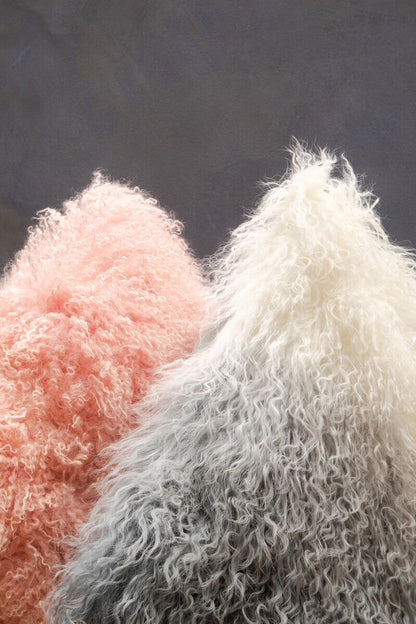 Bosie Real Mongolian Fur Pink Square Cushion