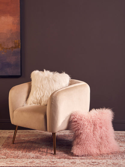 Bosie Real Mongolian Fur Pink Square Cushion