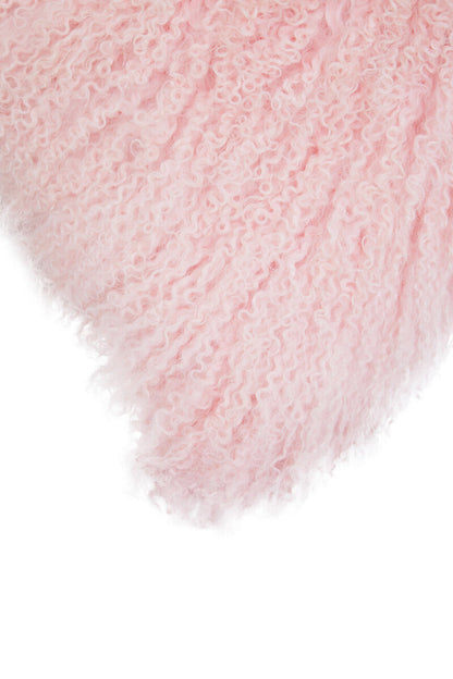 Bosie Real Mongolian Fur Pink Square Cushion