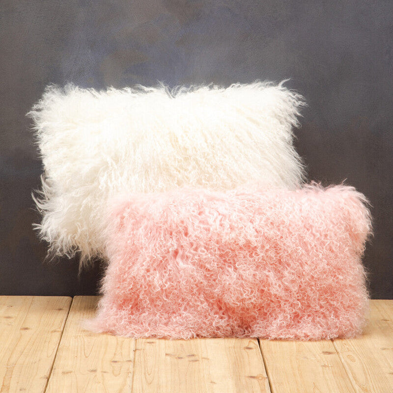 Bosie Real Mongolian Fur Pink Rectangular Cushion