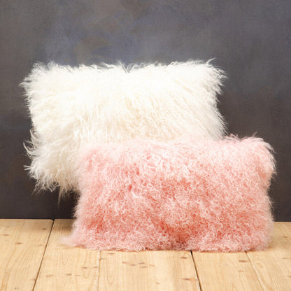 Bosie Real Mongolian Fur Pink Rectangular Cushion