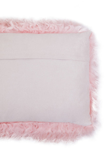 Bosie Real Mongolian Fur Pink Rectangular Cushion