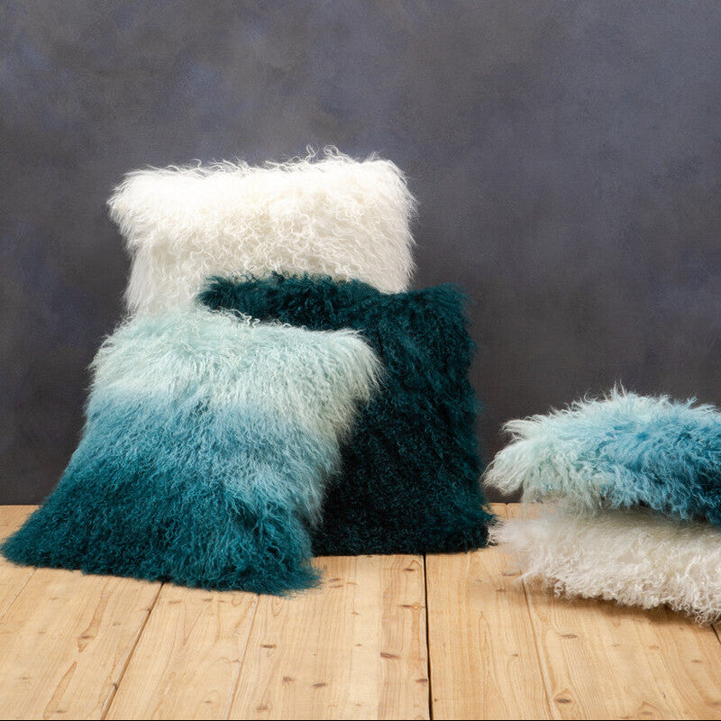 Bosie Real Mongolian Fur Teal Square Cushion