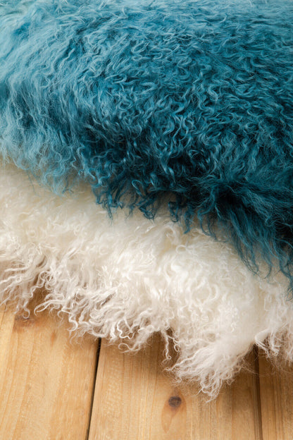 Bosie Real Mongolian Fur Teal Square Cushion