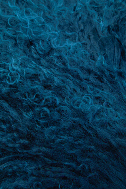 Bosie Real Mongolian Fur Teal Rectangular Cushion